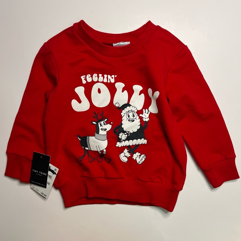 Tiny Tribe Australia Feelin' Jolly Holiday Red Christmas Sweatshirt NWT